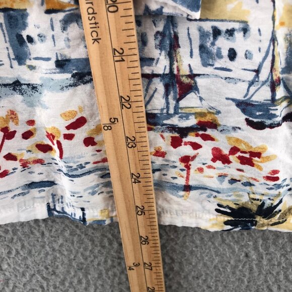 Multiples Shirt Womens Extra Large Petite Watercolor Boats Resort Wired Collar - Picture 8 of 9